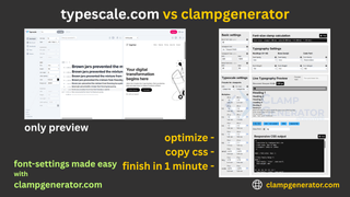 Screenshot showing the UI comparison of ClampGenerator vs Typescale.com