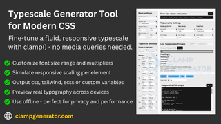 Visual representation of responsive typescale generator tool using CSS clamp