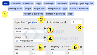 Learn how to use the layout spacing and size clampgenerator tool to create css clamp for layout properties partial screenshot of the layout spacing size clamp generator tool